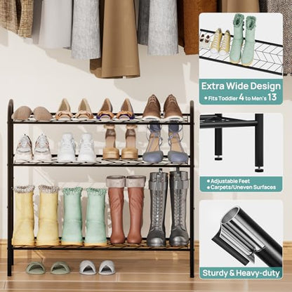 viewcare Shoe Rack for Closet, 4-Tier Long Shoe Rack for Entryway & Garage, Black Shoe Organizer Holds 12-16 Pairs, Sturdy Metal Construction - size: 4-Tier(Long)