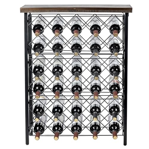 MyGift Wine Rack Freestanding Floor Stand, 9 Tier Wine Bottle Shelf - Holds up to 54 Bottles (with Wood) - color: With Wood