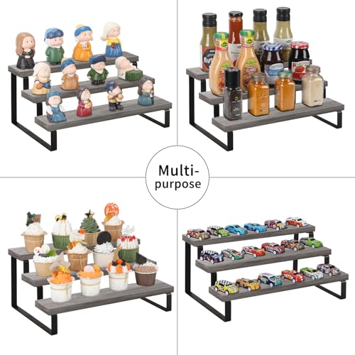 YINMIT Wooden Display Riser Stand, Tiered Perfume and Cologne Organizer Stand, 3 Tier Spice Rack Organizer, Rustic Display Shelf for Candles (3 Tier,2Pack,Grey) - color: 3 Tier,2Pack,Grey