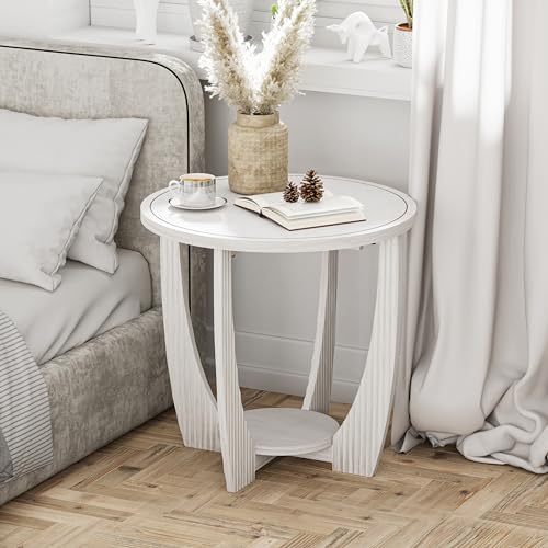 COZAYH Rustic Farmhouse end Table X 2P with Storage Shelf, French Country Accent Side Table for Family, Dinning or Living Room, Small Spaces, Modern, Round, White - color: White