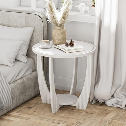 COZAYH Rustic Farmhouse end Table X 2P with Storage Shelf, French Country Accent Side Table for Family, Dinning or Living Room, Small Spaces, Modern, Round, White - color: White