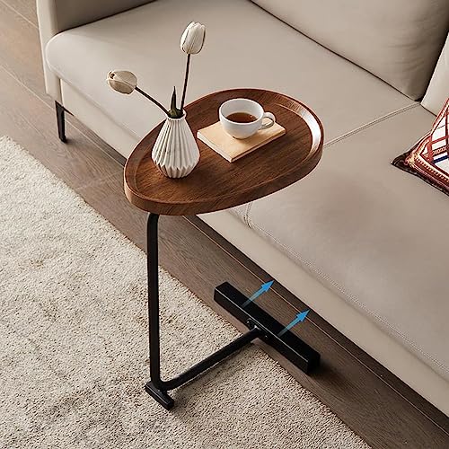 C Shaped Side Table, Small C Table End Table for Sofa and Bedside, Couch Side Tables that Slide Under, Wood C Shaped End Table for Bedroom Living Room, 18”L X 12”W - color: Walnut+golden