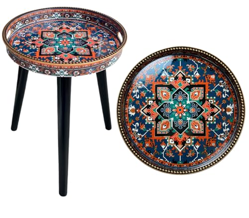 Round Indoor Side Tables with Detachable Wooden 3 Legs, Versatile Tray Table, Perfect for Round Coffee Table Tea, and Relaxation Time 17.7 Inch (Ochre Color) - color: Ochre Color