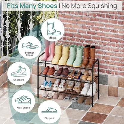 viewcare Shoe Rack for Closet, 3-Tier Long Shoe Rack for Entryway & Garage, Sturdy Metal Construction, Shoe Organizer Holds 8-12 Pairs - size: 3-Tier(Long)