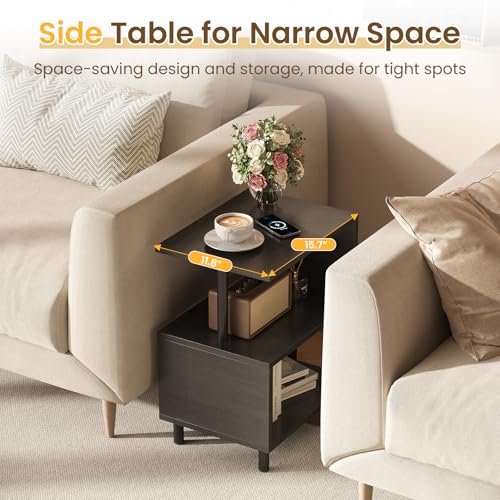 Apicizon S-Shaped Side Table, 3-Tier Nightstand with Solid Wood Legs, Slim Bedside Table with Storage Shelf, Modern End Table for Small Spaces, Bedroom, Living Room, Entryway, Black - color: Black