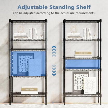 NEWBULIG 5-Tier Metal Wire Storage Shelves, Adjustable Heavy Duty Steel Shelving Unit, Freestanding Storage Rack Organizer for Kitchen, Pantry, Garage, Bathroom, 23.2" W x 13.4" D x 59.8" H, Black - size: 23.2" W x 13.4" D x 59.8" H