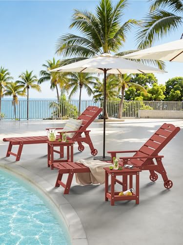 LUE BONA Small Outdoor Side Table, 2-Tier HDPE with Rail, Red | Outdoor End Table with Rail for Patio, Deck, Poolside, Weather Resistant HDPE, Low Maintenance, Easy to Clean - color: Red