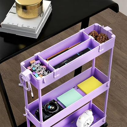 SPACELEAD Slim Storage Cart 3 Tier,Bathroom Organizer Rolling Utility,Mobile Shelving Unit Slide Out for Office, Kitchen, Laundry Room & Narrow Places,Purple - color: Purple