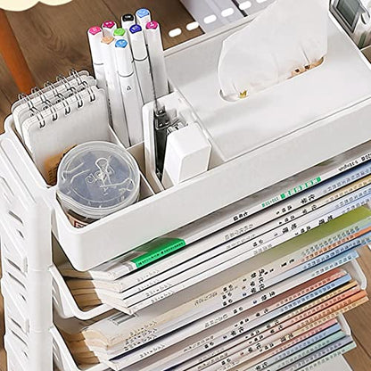 Ejoyous Mobile Bookshelf on Wheels, Movable Rolling Book Shelf 6 Tier Slim Storage Trolley Slide Out Storage Tower Rolling Utility Cart Storage Rack, for Office Bedroom Bathroom Living