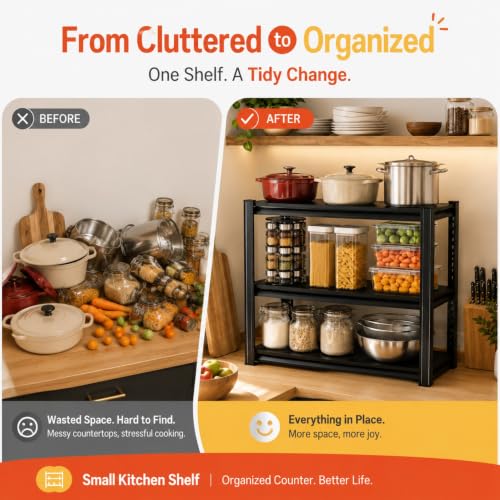 32"H x28"W Bakers Rack, 3-Tier Adjustable Kitchen Storage Rack, Highly Stable Metal Microwave Stand with Storage, 400lbs Per Tier Corner Display Shelf, Suitable for Kitchen Pantry Dinning Room, Black - size: 3T-32"H*28"W*14"D