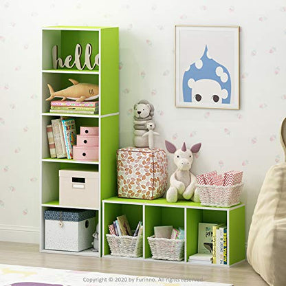 Furinno LUDER Book Shelf, 3-Cube Bookshelf, Bookcase with Open Shelves, 9.3 x 12 x 31.5, Easy Assembly, for Living Room, Bedroom, Home Office, White/Green - color: White/Green, size: 3-Tier Cube
