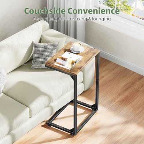 Simple Trending C Shaped Side Table, Small End Table Set of 2, TV Trays Sofa Couch Table for Living Room, Bedside, Rustic Brown - size: Wide Table Top Two-piece Set