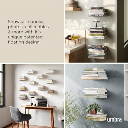 Umbra Conceal, Sturdy Metal Floating Bookshelf for Wall, Silver, Small, Set of 3 - size: Set of 3, Small