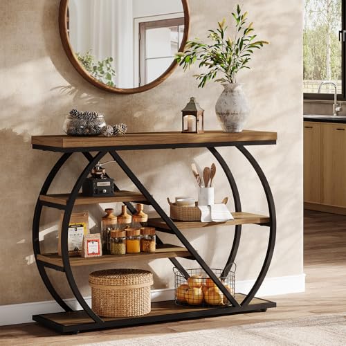 Tribesigns Industrial 41.3" Console Table | Entryway Table with 5-Tier Storage Shelves, Narrow Wooden Sofa Table for Living Room, Entrance, Foyer, Brown&Black