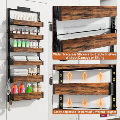 Over the Door Pantry Organizer: Storage and Pantry Organization with Hanging Basket - 6-Tier Metal Spice Rack Adjustable Shelves for Kitchen Laundry Room Bedroom & Bathroom Black - size: 6-Tier