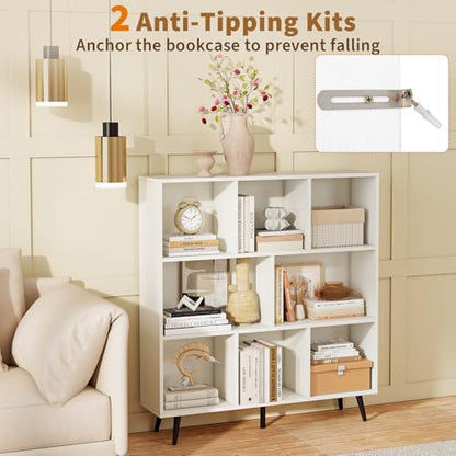 Tangkula 8-Cube Bookcase, Modern Storage Bookshelf with 5 Tapered Metal Legs & 2 Anti-Tip Kit, Freestanding Display Rack for Living Room, Study Room (8-Cube,White) - size: Standard 8-Cube