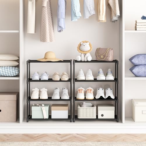 Autonomier 4 Tier Extra Small Shoe Rack (16.3" Wide), Narrow Stackable | Kids Toddler Adult Shoe Shelf, Lightweight Shoe Rack Stand for Closet Dorm Storage Organizer, Front Door Entrance, Entryway - size: 4-Tier