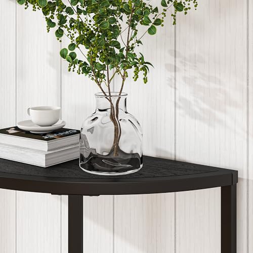 Console Table 2 Tier,Narrow Entryway Table with Storage,Black | Half Moon Sofa Couch Table with Metal Frame,Wooden Accent Side Coffee Table for Living Room/Hallway or Small Spaces - color: Modern Style-black