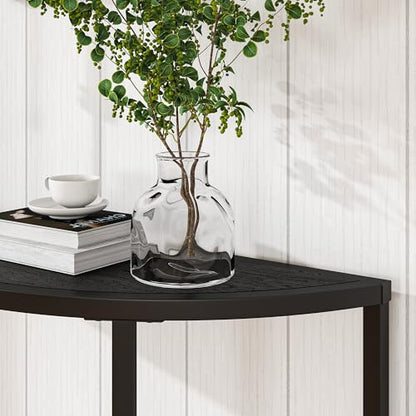 Console Table 2 Tier,Narrow Entryway Table with Storage,Black | Half Moon Sofa Couch Table with Metal Frame,Wooden Accent Side Coffee Table for Living Room/Hallway or Small Spaces - color: Modern Style-black