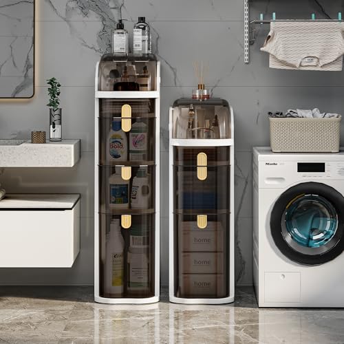 3-Tiers Slim Bathroom Storage Cabinet with Drawers & Tissue Box,Plastic Narrow Rolling Bathroom Tower Cart Waterproof & No Installation for Small Spaces Kitchen Laundry Living Room - size: 3-Tiers