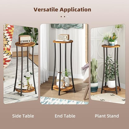 Ekisemio 2-Pack Plant Stand Indoor Outdoor, 2-Tier Round Flower Pot Holder with Rustic Brown Finish, Corner Plant Shelf for Balcony, Garden, Patio or Living Room