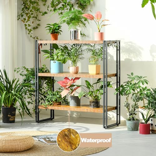 HCHQHS Bookshelf, 3-Tier Industrial Bookcase, Rustic Open Book Shelf, Freestanding Horizontal Bookshelves with Metal Frame - color: Rustic Brown, size: 3-Tier (31.5"W x 33.5"H)