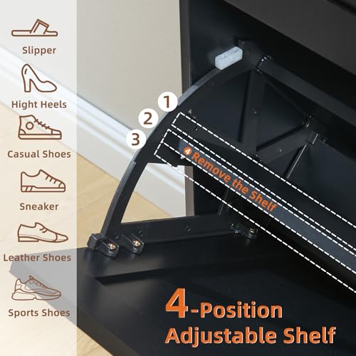 LEYAOYAO Shoe Cabinet Storage for Entryway with 2 Flip Drawers Rack Narrow Organizer Slim Hidden Wood Shoe Cabinet Furniture Black - color: Black