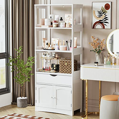 DICTAC Kitchen Pantry Storage Cabinets Freestanding Tall Bathroom Cabinet with Shelves and Drawer 64''H Sideboard Microwave Space Cupboard Organizer for Home Office,White, 23.62x13x64.06inch | Freestanding - size: 23.62x13x64.06inch