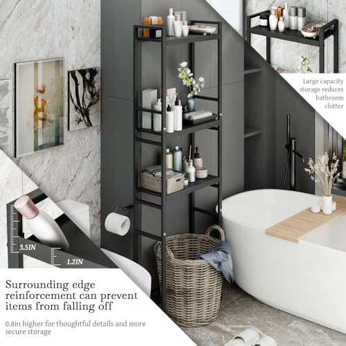 1 Set Over The Toilet Storage, 3-Tier Bathroom Laundry Storage Rack Space-Saving Organizer Household Supplies (Black-S) - color: Black-s