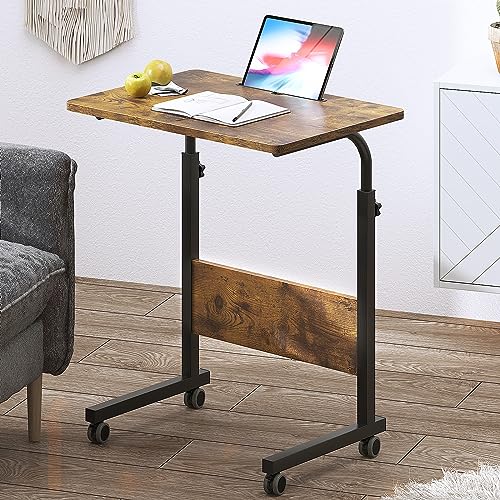 DlandHome Rolling Desk Mobile Standing Desk Mobile Side Table 23.6 Inches w/Wheels Adjustable Movable Portable Laptop Computer Stand for Bed Sofa,Retro,DUS-05-3-60FG - color: Retro Style, size: 23.6 Inch