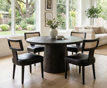 RIVOVA Rattan Dining Chairs Set of 4, Modern PU Leather Upholstered Kitchen Chairs, Wooden Dining Room Chair Farmhouse Dinner Chair, Black - color: Black Rattan