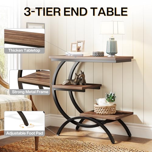 Tribesigns C-Shaped End Table Set of 2, Industrial 3-Tier Small Side Table for Couch, Wood Bedside Table Snack Side Table with Storage Shelves for Living Room Small Space, Rustic Brown - color: Rustic Brown