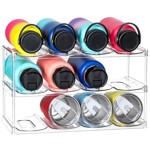 LARGER Compartment - 3 Tier Stackable Water Bottle Organizer Holder - for Stanley 40oz & Others' Large Tumbler - Clear Wine Rack, 12 Cup Bottle Holder for Cabinet Home Countertop Fridge Pantry Shelf - color: Clear, size: 3 Tier - Hold 12