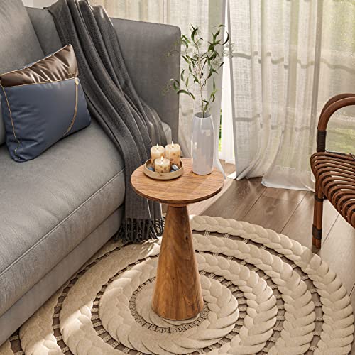 COZAYH Small Pedestal End Table Round Farmhouse Martini Table Wood Plant Stand Rustic Drink Table for Small Space Living Room, Walnut - color: Walnut