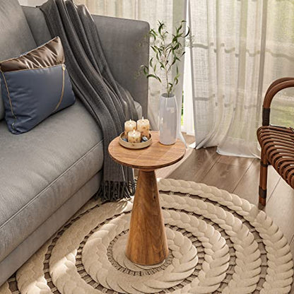 COZAYH Small Pedestal End Table Round Farmhouse Martini Table Wood Plant Stand Rustic Drink Table for Small Space Living Room, Walnut - color: Walnut