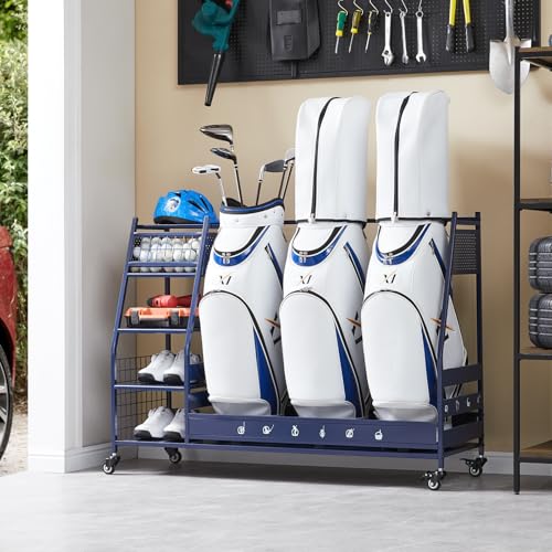 Lauren&Harold Golf Bag Organizer Garage Storage, Golf Storage Rack Stand Fits 2 Golf Bags, Golf Clubs and Other Golfing Equipment Accessories, Golf Organizer for Garage, Club, Shed, Basement - color: Blue, size: Large
