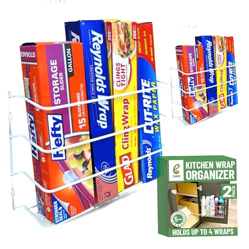 Evelots Kitchen Wrap & Food Bag Organizer Basket, Wall or Cabinet Door Mount, 2-Pack - White - color: White, size: 2 Pack