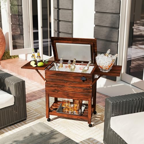 Tangkula Wooden Patio Cooler, Outdoor Ice Chest Beverage Bar, Cooler Table for Poolside, Backyard, Party, BBQ - size: Large