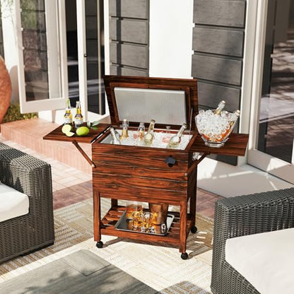 Tangkula Wooden Patio Cooler, Outdoor Ice Chest Beverage Bar, Cooler Table for Poolside, Backyard, Party, BBQ - size: Large