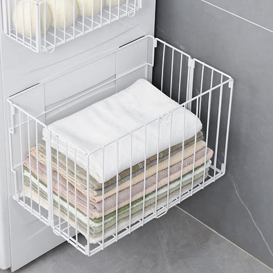 Magnetic Collapsible Laundry Basket, Foldable Metal Laundry Hamper for Washing Machine Side, Space Saving Pop Up Hamper, Laundry Room Organization and Storage (White) - color: White