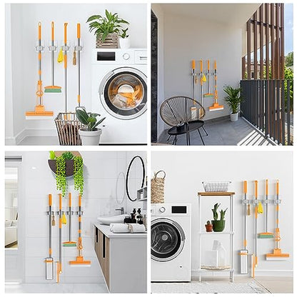 Batur Broom Holder Wall Mount, 4 Pack New Version Adhesive Mop and Broom Holder Wall Mount, Super Anti-Slip Broom Hanger Mop Organizer Wall Hanging for Bathroom, Kitchen, Laundry Room - color: Transparent