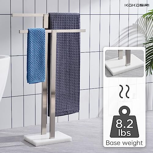 KOKOSIRI Bathroom Towel Racks 2-Tier Standing Towel Bars with Marble Base, Stainless Steel Freestanding Towels Holder, Thicken Steady Design, Brushed Nickel THS0003-BR - color: Brushed Nickel