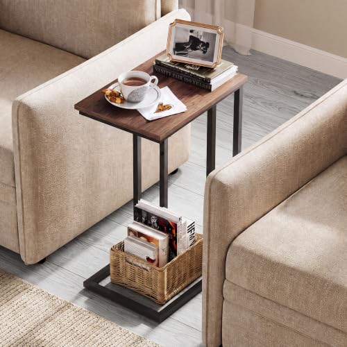 WLIVE C Shaped End Table, Small Side Tables for Sofa and Bed, Couch Table That Slides Under for Living Room, Bedroom, Home Office, Small Spaces - color: Brown