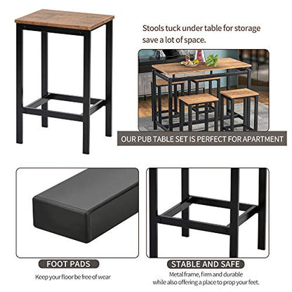 Solid Wood 4-Piece Kitchen DIng Table Set, Counter Height Bar Table Set with 3 Stools and Storage Shelves, Perfect for Home, Kitchen, Living Room (Brown-1) - color: Brown-1