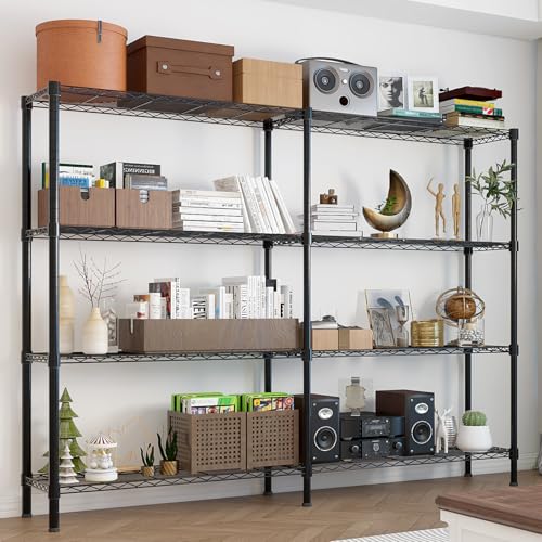 4-Tier Shelf, Adjustable Wire Metal Rack Shelving, Heavy Duty Standing Storage Shelves, Garage, Kitchen, Office, Bathroom, Shelfs Easy Assembly, 58" W x 14" D x 59" H, Black - color: Black, size: 4-tier 57.87"W x 13.78"D x 59.06"H