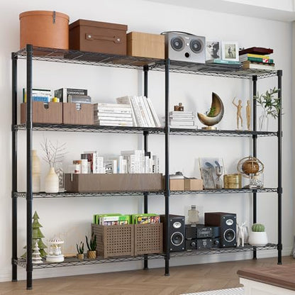 4-Tier Shelf, Adjustable Wire Metal Rack Shelving, Heavy Duty Standing Storage Shelves, Garage, Kitchen, Office, Bathroom, Shelfs Easy Assembly, 58" W x 14" D x 59" H, Black - color: Black, size: 4-tier 57.87"W x 13.78"D x 59.06"H