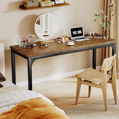 Computer Desk with Power Outlets, 63 Inch Large Home Office Desk with Deeper & Thicker Desktop Modern Gaming Desk Study Writing Work Desk, Metal Frame, Rustic Brown - size: 63 Inch