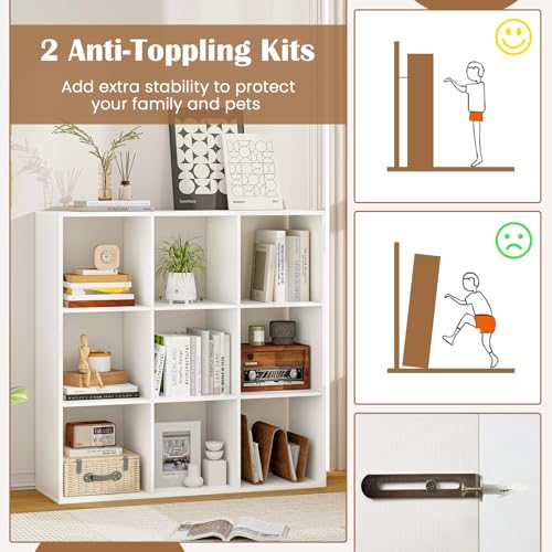 9 Cube Storage Organizer, Floor Standing Bookcase with Open Compartments, Wooden Display Rack for Living Room, Bedroom, Study, White Bookshelf with Open Back (1, 9 Cubes) - size: 9 Cubes