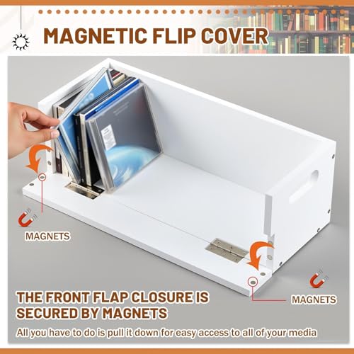 CroBlissful 4 Set Wooden CD Storage Box,Holds 144 CDs (36 Each), Stackable CD Holder Organizer with Magnetic Front Flap and Carrying Handles for DVDs, Cassette Tapes and Movie Cases (White) - color: White
