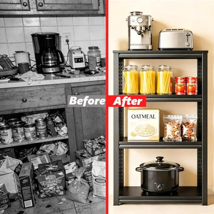 4 Tier Kitchen Storage Shelf, Kitchen Organizers Space Saving All Steel Freestanding Rack, Heavy Duty Metal Shelving Unit, Adjustable Open Shelf for Pantry Organizers and Storage 23.6"W×11.8"D×44.1"H - size: 4 Tier 23.6"W×11.8"D×44.1"H